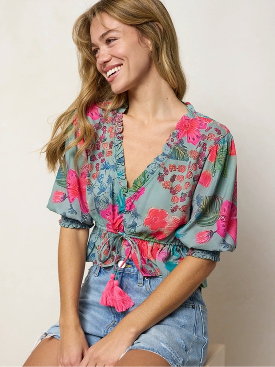 NATURAL LIFE Tops - NATURAL LIFE Elisa Ruffle Tie Top Women’s size large